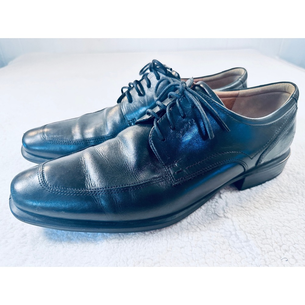 ECCO Helsinki Apron Toe Oxford Mens 48 Black Leather Dress Shoes Shock Point